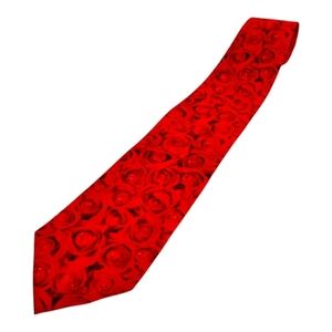 Belara 100% Silk Red Flower Print Necktie